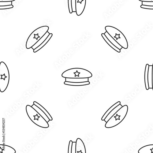 Grey line Military beret icon isolated seamless pattern on white background. Soldiers cap. Army hat. War baret. Vector