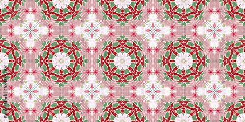 Seamless Christmas poinsettia retro border. Decorative ornament in seasonal red for December holiday washi tape. Winter botanical vintage scandi repeat ribbon. 