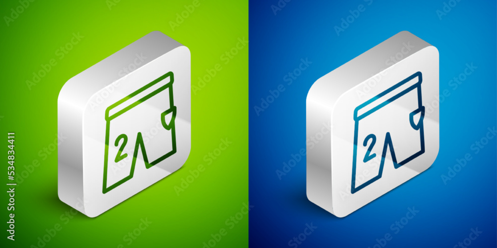 Isometric line Shorts for playing football icon isolated on green and blue background. Silver square button. Vector Isometric line Shorts for playing football icon isolated on green and blue background. Silver square button. Vector