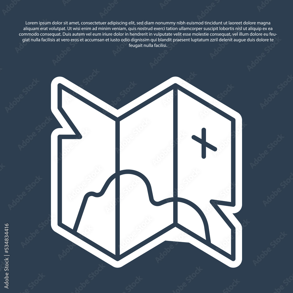 Blue line Pirate treasure map icon isolated on blue background. Vector Blue line Pirate treasure map icon isolated on blue background. Vector