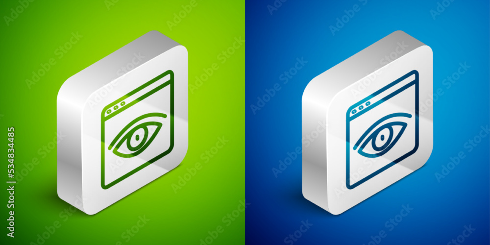 Isometric line Browser incognito window icon isolated on green and blue background. Silver square button. Vector Isometric line Browser incognito window icon isolated on green and blue background. Silver square button. Vector