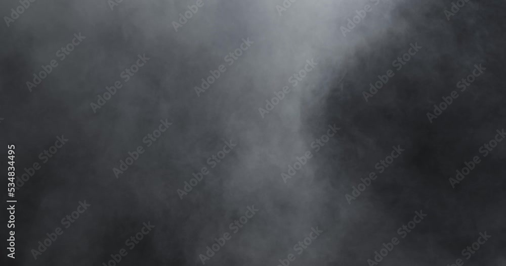 Fog haze on dark background. Realistic atmospheric gray smoke cloud. Filmed with RED camera in 4K.