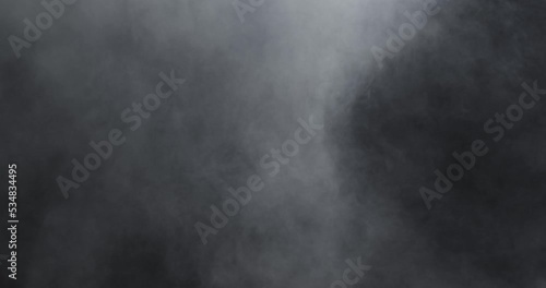 Fog haze on dark background. Realistic atmospheric gray smoke cloud. Filmed with RED camera in 4K.