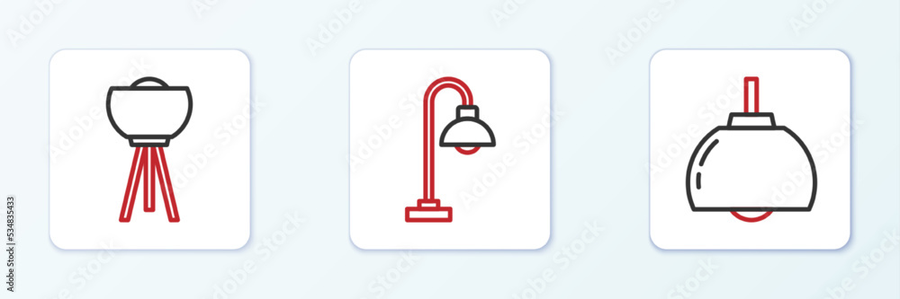Set line Chandelier, Floor lamp and icon. Vector