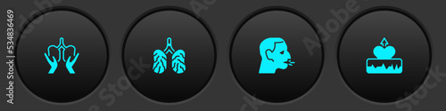 Set Lungs, Disease lungs, Man coughing and Heartbeat increase icon. Vector