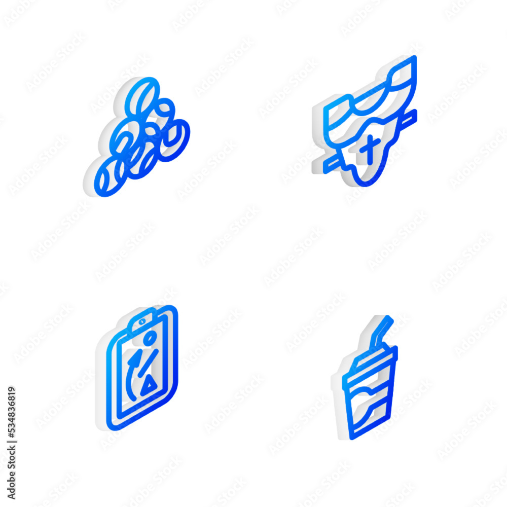 Set Isometric line Player chest protector, Baseball ball, Planning strategy and Paper glass with water icon. Vector Set Isometric line Player chest protector, Baseball ball, Planning strategy and Paper glass with water icon. Vector