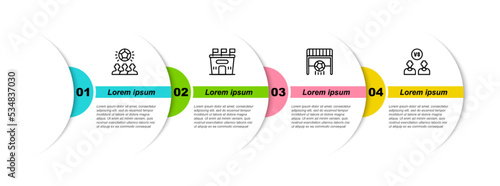 Set line Soccer football ball, Football stadium, goal with and or soccer player. Business infographic template. Vector