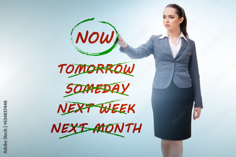 Concept of procrastination with now or later Concept of procrastination with now or later
