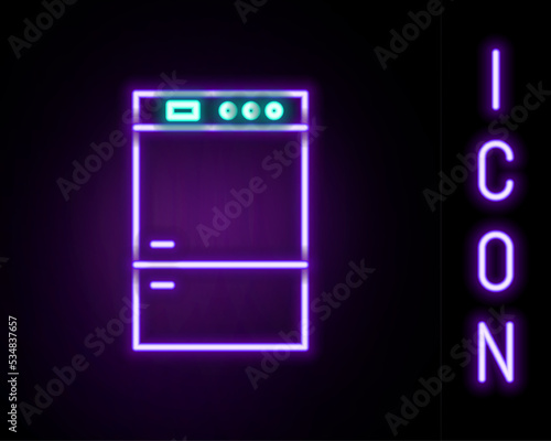 Glowing neon line Refrigerator icon isolated on black background. Fridge freezer refrigerator. Household tech and appliances. Colorful outline concept. Vector