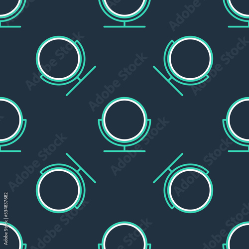 Line Round makeup mirror icon isolated seamless pattern on black background. Vector