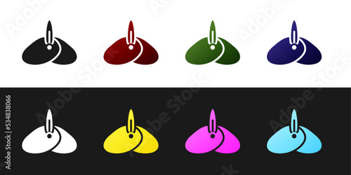 Set Indian headgear turban with feather icon isolated on black and white background. Vector