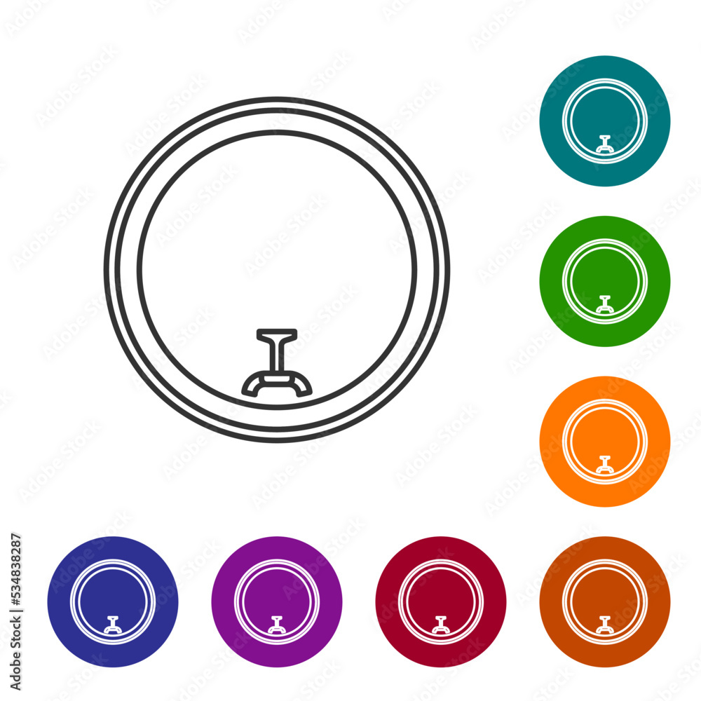 Black line Bicycle wheel icon isolated on white background. Bike race. Wheel tire air. Sport equipment. Set icons in color circle buttons. Vector Black line Bicycle wheel icon isolated on white background. Bike race. Wheel tire air. Sport equipment. Set icons in color circle buttons. Vector