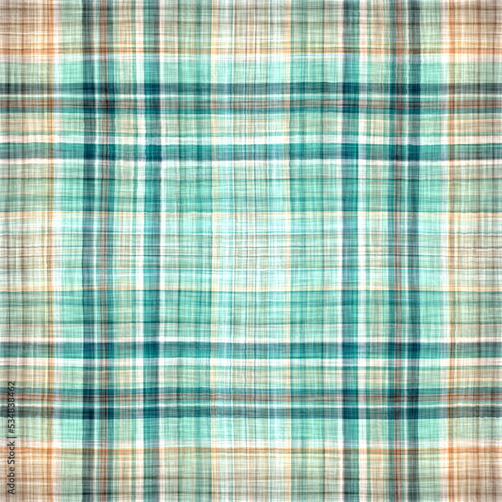 Teal rustic coastal beach house check fabric tile. Seamless sailor flannel textile gingham repeat swatch.