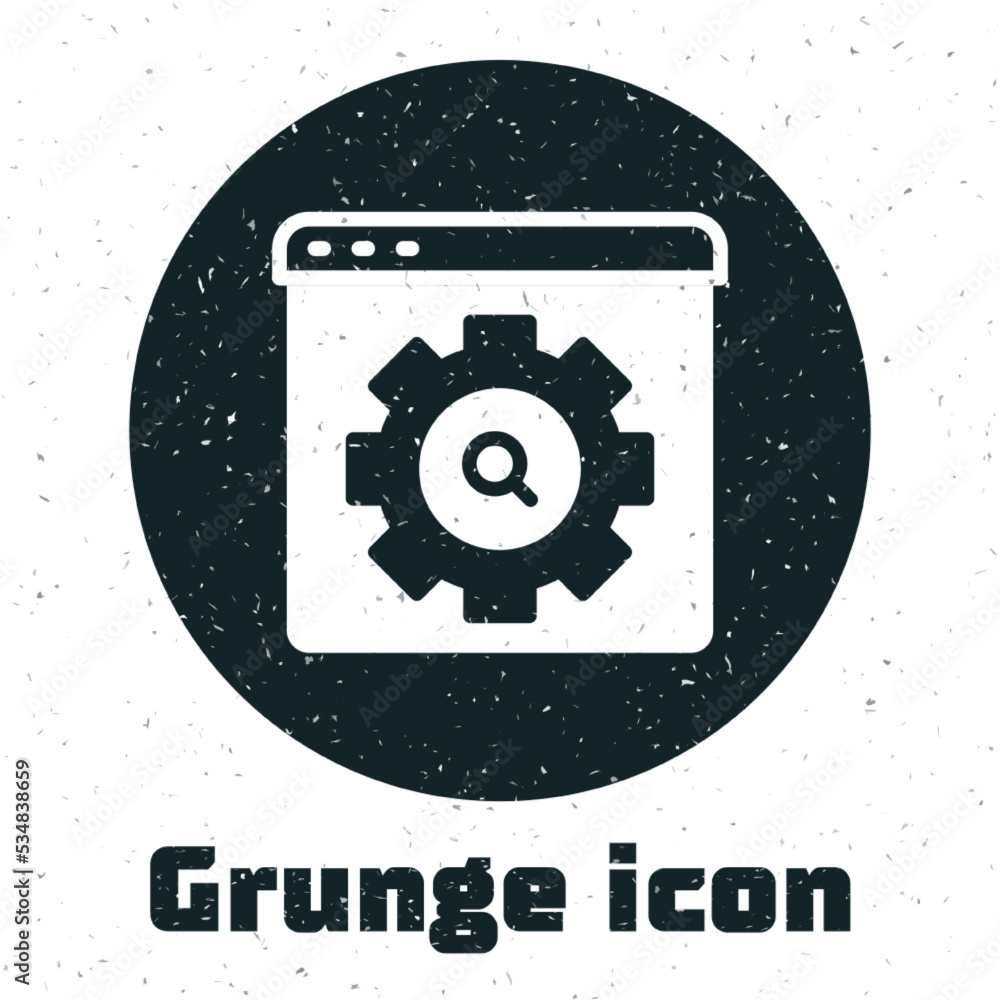Grunge Browser setting icon isolated on white background. Adjusting, service, maintenance, repair, fixing. Monochrome vintage drawing. Vector Grunge Browser setting icon isolated on white background. Adjusting, service, maintenance, repair, fixing. Monochrome vintage drawing. Vector