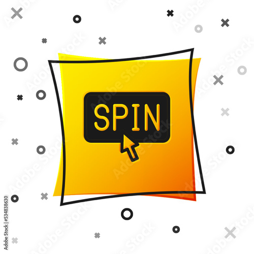 Black Slot machine spin button icon isolated on white background. Yellow square button. Vector