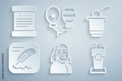 Set Benjamin Franklin, Beer pong game, Declaration of independence, Stage stand or tribune, Balloons and icon. Vector