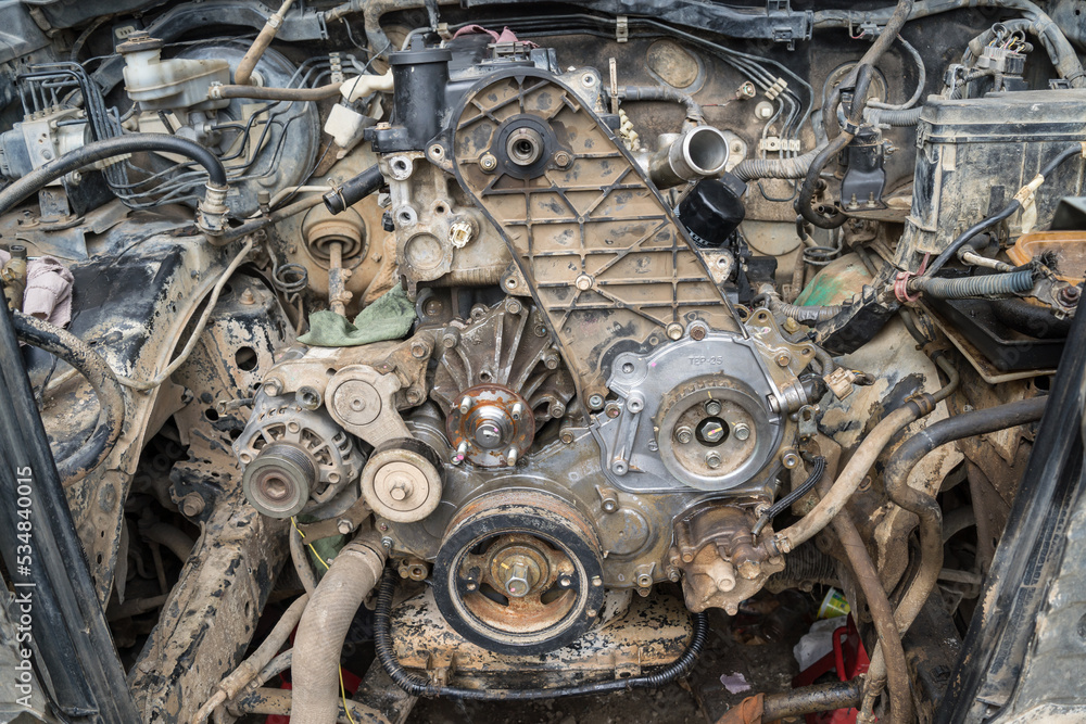 jakarta, Oct 1 2022, Repaired old open car engine, detail of old engine, jakarta, Oct 1 2022, Repaired old open car engine, detail of old engine,
