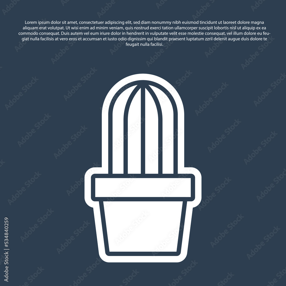 Blue line Cactus and succulent in pot icon isolated on blue background. Plant growing in a pot. Potted plant sign. Vector Blue line Cactus and succulent in pot icon isolated on blue background. Plant growing in a pot. Potted plant sign. Vector