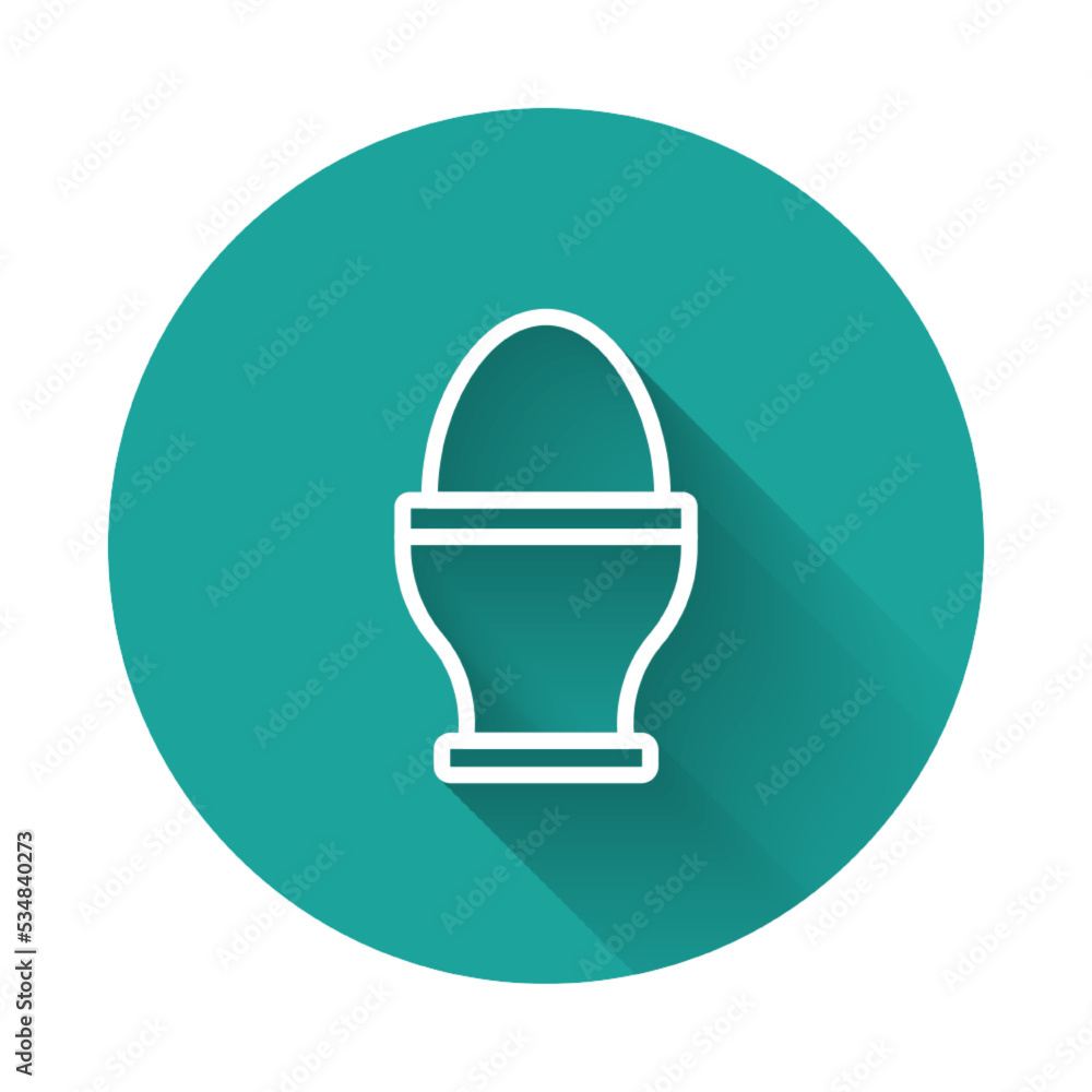 White line Chicken egg on a stand icon isolated with long shadow background. Green circle button. Vector White line Chicken egg on a stand icon isolated with long shadow background. Green circle button. Vector