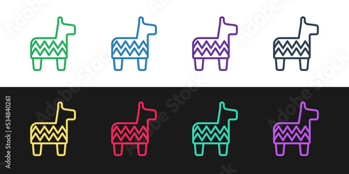 Set line Pinata icon isolated on black and white background. Mexican traditional birthday toy. Vector