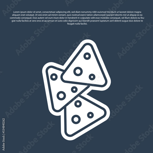 Blue line Nachos icon isolated on blue background. Tortilla chips or nachos tortillas. Traditional mexican fast food. Vector