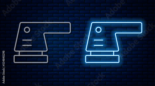 Glowing neon line Electric sander icon isolated on brick wall background. Orbital sander. For floor and wooden planks sanding sandpaper. Vector