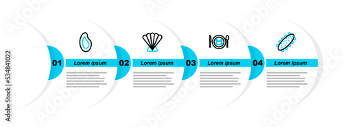 Set line Sea cucumber, Served crab on plate, Scallop sea shell and Mussel icon. Vector