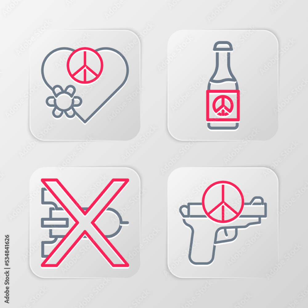 Set line No war, Beer bottle and Love peace icon. Vector Set line No war, Beer bottle and Love peace icon. Vector