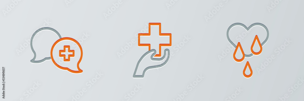 Set line Blood donation, Dialogue with doctor and Heart cross icon. Vector Set line Blood donation, Dialogue with doctor and Heart cross icon. Vector