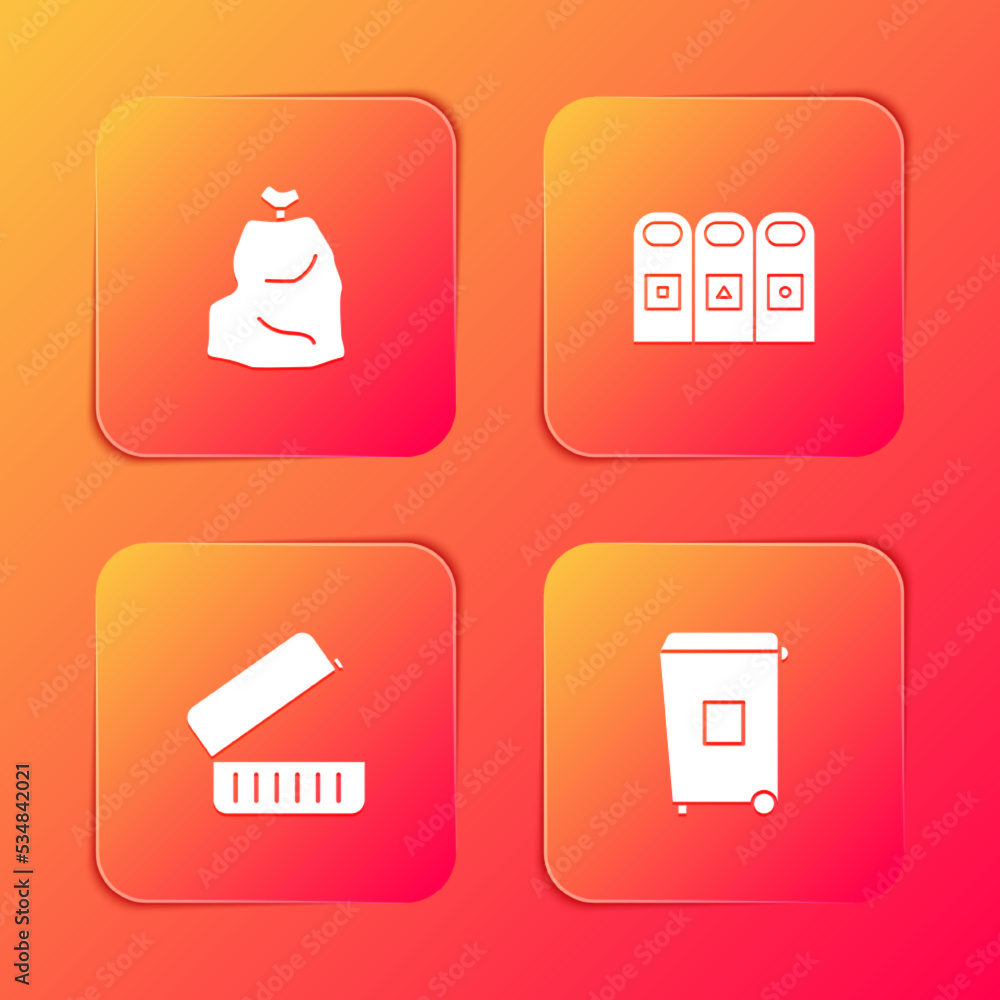 Set Garbage bag, Trash in garbage cans sorted, Lunch box and icon. Vector Set Garbage bag, Trash in garbage cans sorted, Lunch box and icon. Vector