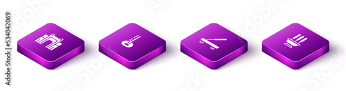 Set Isometric India Gate in Delhi, Sitar, Scented spa stick and Incense sticks icon. Vector