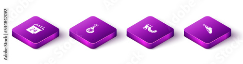 Set Isometric Independence day of Ukraine, Bandura, Glass with vodka and Vintage pistols icon. Vector