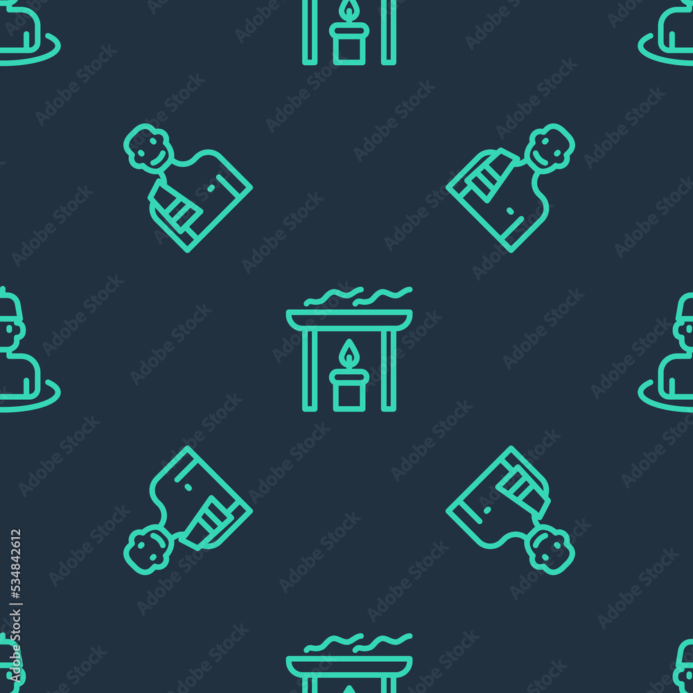 Set line Aroma candle, Man in the sauna and on seamless pattern. Vector Set line Aroma candle, Man in the sauna and on seamless pattern. Vector