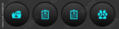 Set Medical veterinary record folder, Clinical pet, and Veterinary clinic icon. Vector