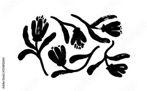 Bold tulips vector collection. Hand drawn ink drawing flower elements. Wild and meadow flowers illustration. Naive drawing style. Abstract hand drawn tulips isolated on white background. 