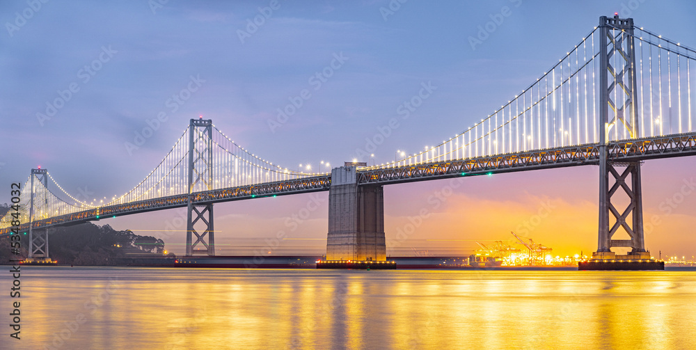 Beautiful view of the Bay Bridge at night
