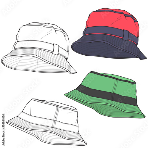 Bucket hat vector illustration flat sketches template. hand drawn sketches.