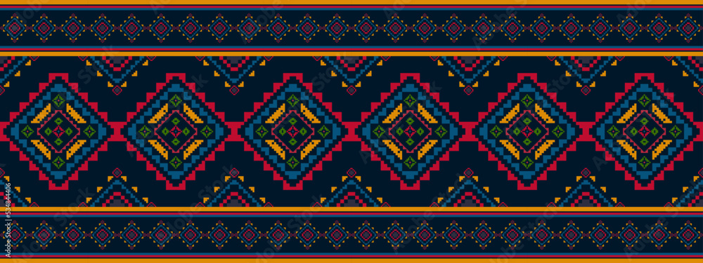Ikat ethnic seamless pattern decorative design. Aztec fabric carpet boho mandalas textile decor wallpaper. Tribal native motif decoration traditional embroidery vector 