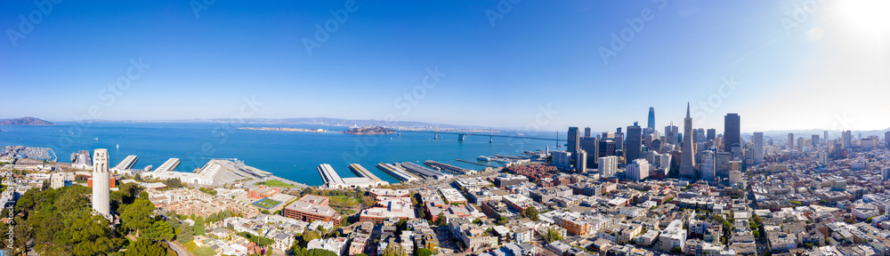Aerial: scenic San Francisco Bay Area neighborhoods. Drone view 