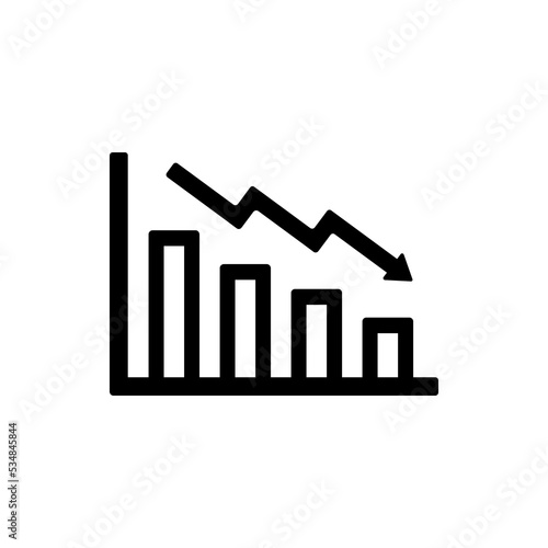 Recession Icon Vector or Decrease Icon Vector on White Background. Decrease Icon, Traffic Drop Icon Vector Art. Best Drop Icon For Mobile Apps Menu Design. Decreasing value in form of a line and bar.