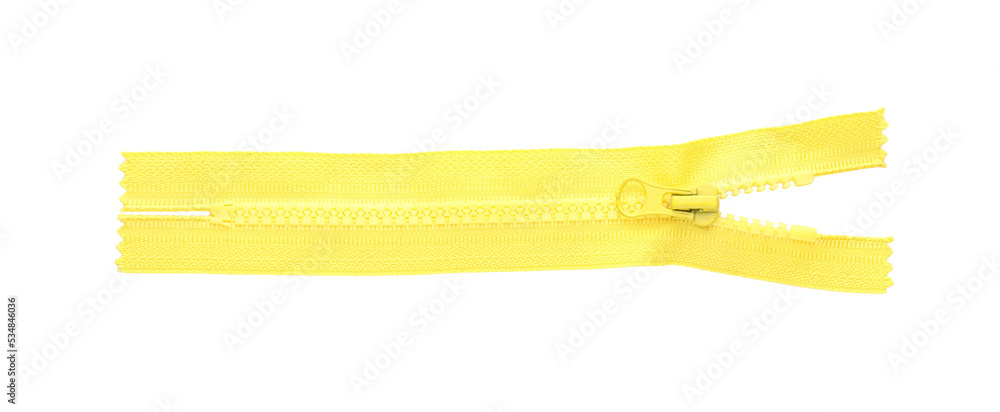 Yellow zipper isolated on white, top view Yellow zipper isolated on white, top view