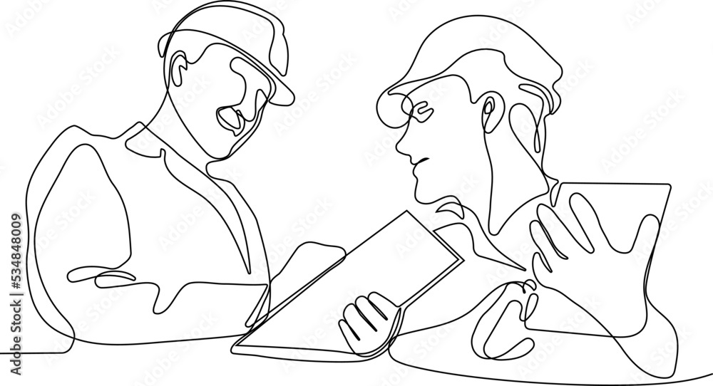 construction manager and engineer working on building site. Vector illustration