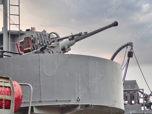 Single 20mm AA gun on an American Navy LST ship photo