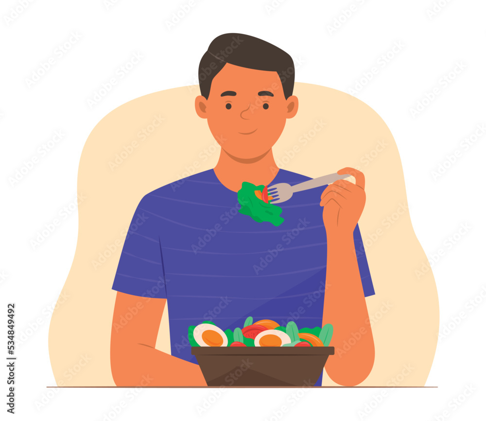 Vegetarian Man Enjoy Eating Salad Vegetarian Man Enjoy Eating Salad