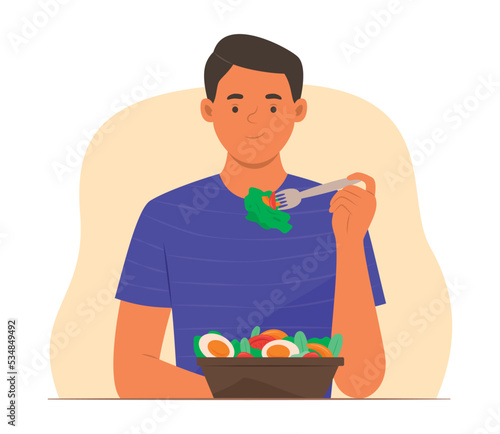 Wallpaper Mural Vegetarian Man Enjoy Eating Salad Torontodigital.ca