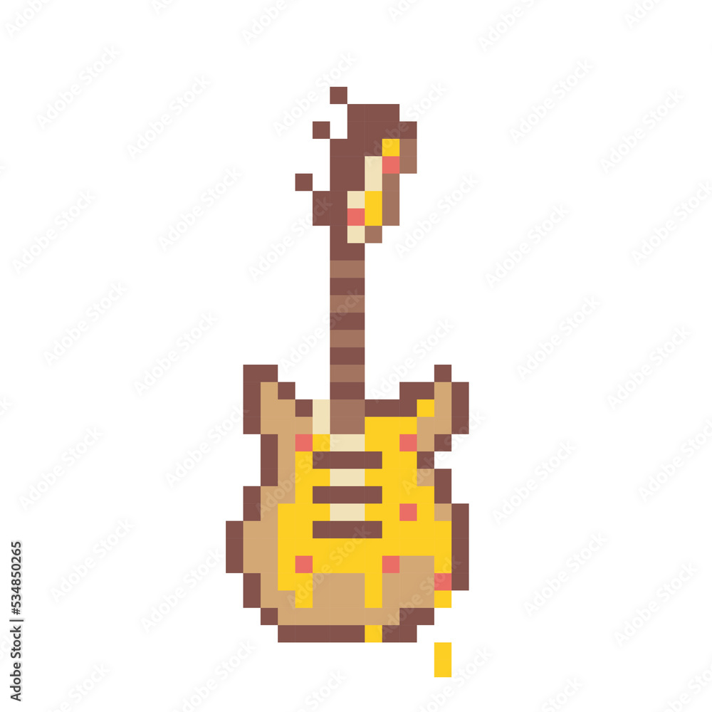 Pizza-like guitar, pixel art illustration