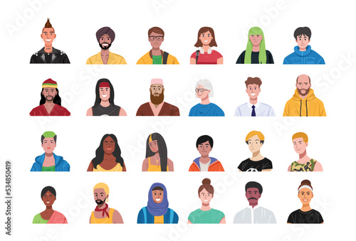 Diversity people avatar set. Isolated vector illustration.