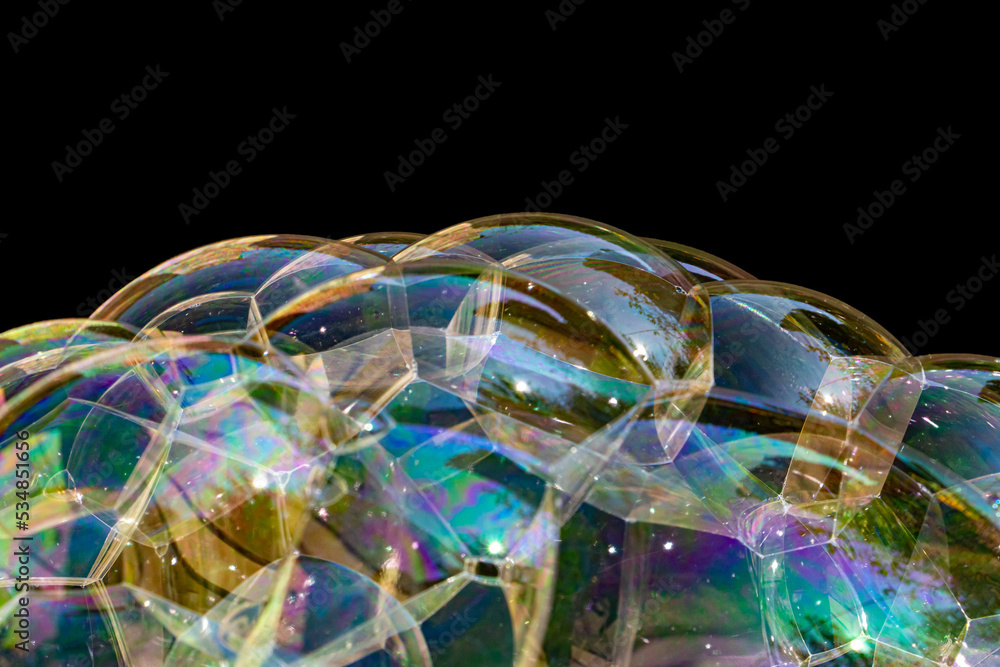 Colorful soap bubbles connected to each other Colorful soap bubbles connected to each other