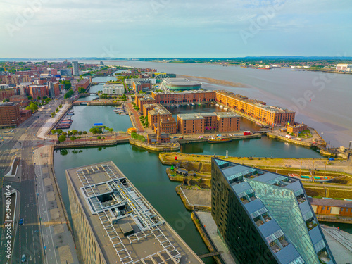Fototapete Royal Albert Dock aerial view in Liverpool, Merseyside, UK