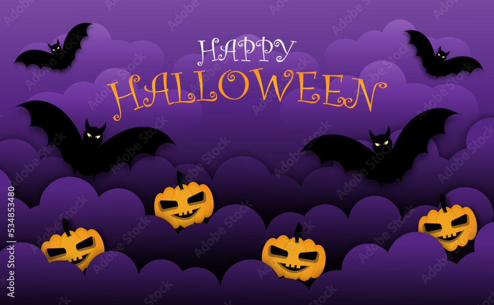 Happy halloween spooky card in paper cut style